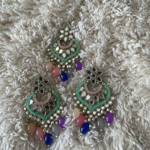 Multi color tikka and earrings | Indian Jewelry Mint Green Mirror